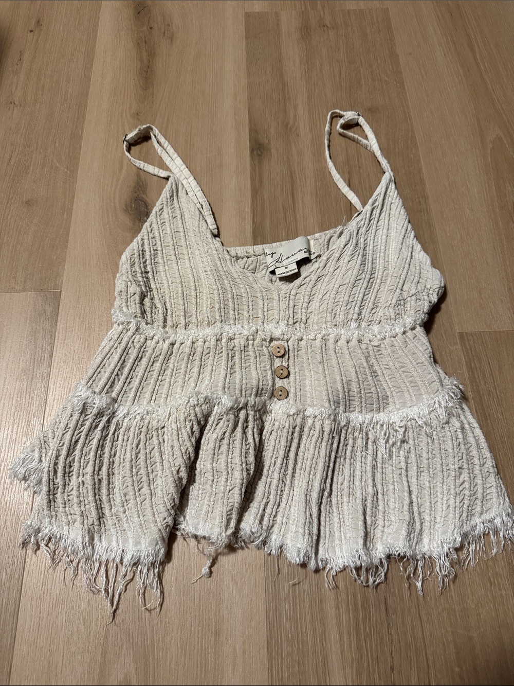Vintage Havana Cream Textured Peplum Cami with Buttons